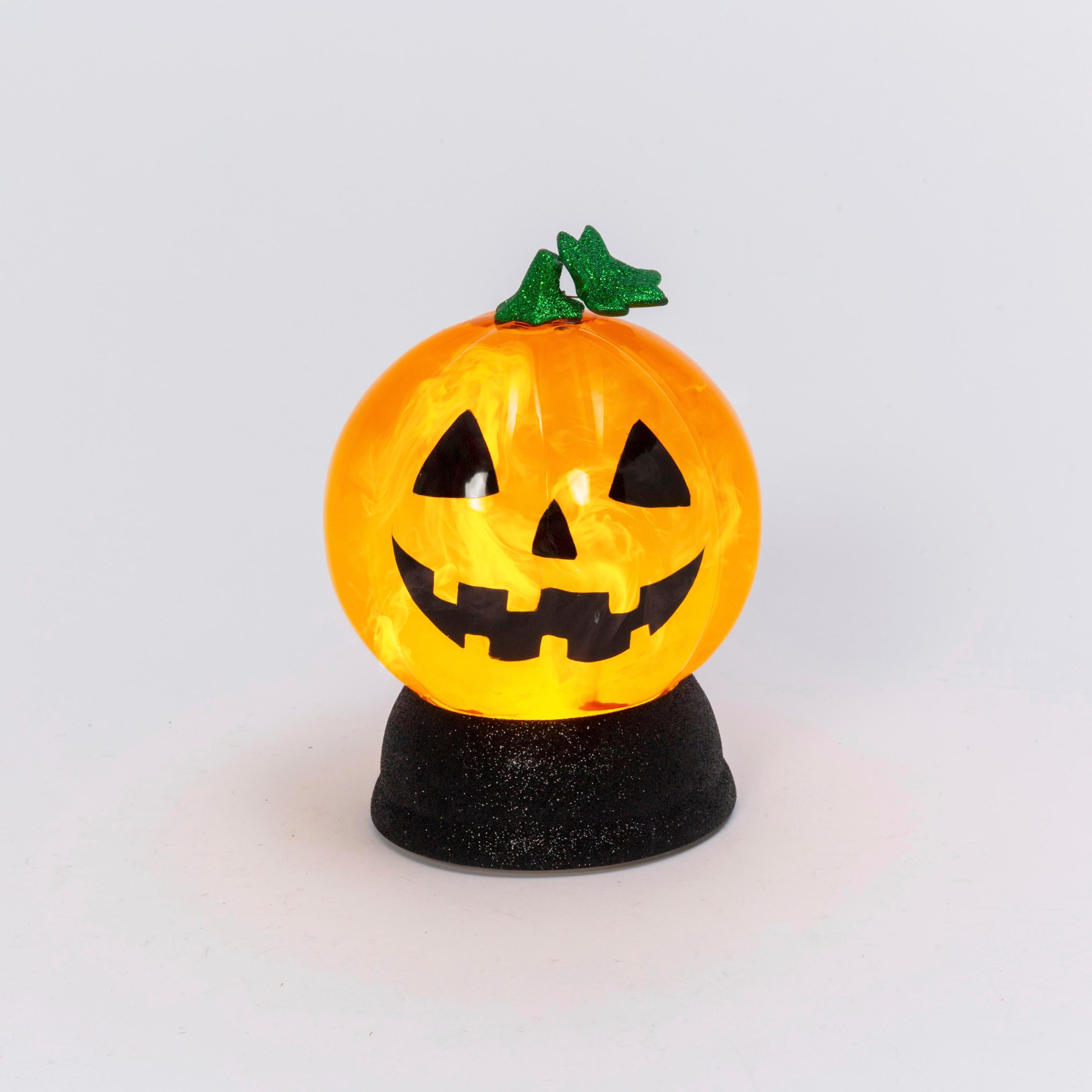 Lighted 7-in H orange jack-o-lantern Battery Operated smoky spinning water globe